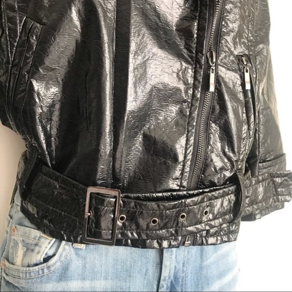 NWT Aryn K Patent Cropped Moto Biker Black Jacket L - Picture 3 of 4